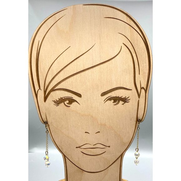 Vintage Long Dangle Crystal Earrings, Double AB Faceted Bead Drop on Gold Tone - Picture 3 of 5